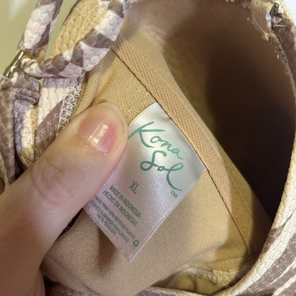 Kona Sol Brown and Cream One Piece Swimsuit with Sweetheart Neckline - Picture 3 of 3